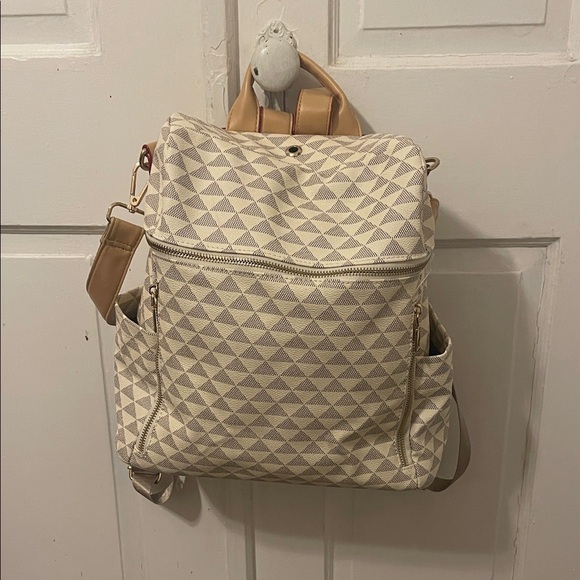 Geometric Patterned Cream Backpack - Picture 1 of 1